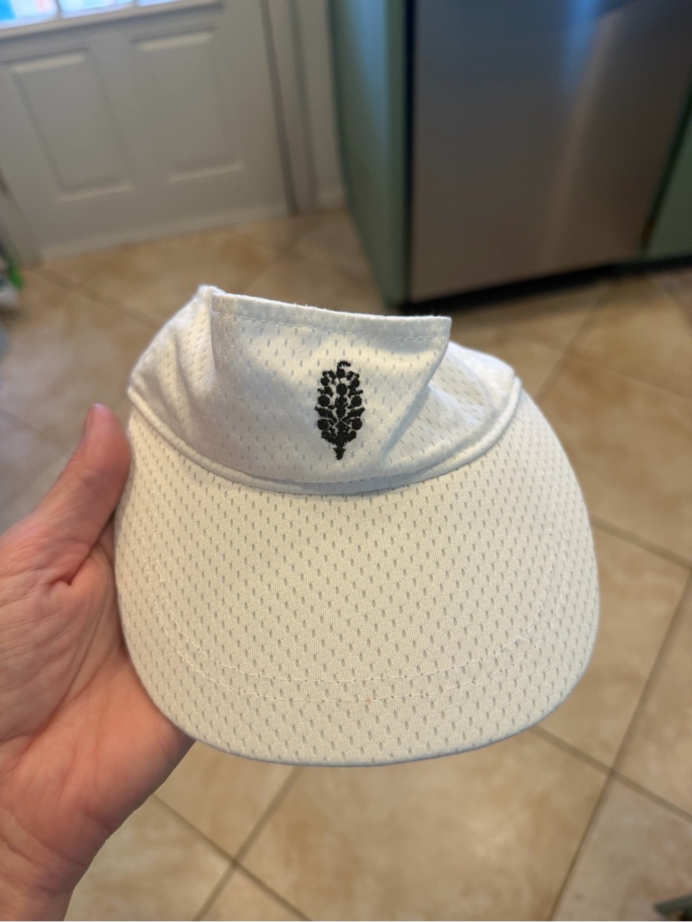 Free People White Mesh Sun Visor with Black Embroidered Motif
